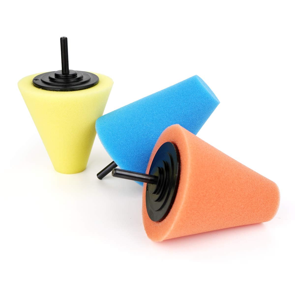 Lenmumu Drill Buffing Sponge Pads 3 Pack, 1/4''/6mm Polishing Cone, 3 Kinds of Hardness Foam Polisher Buffer Pad Sponge Ball for Automotive Car Wheels Hub Care