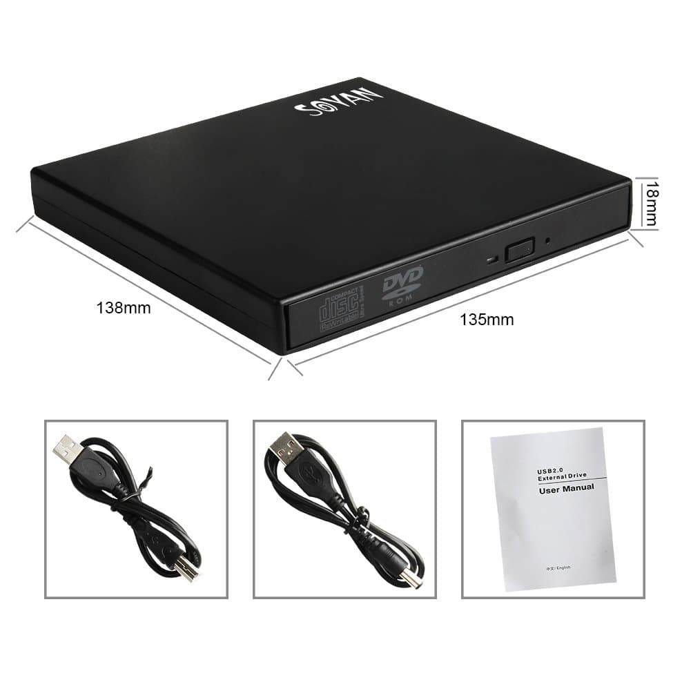 SOYAN Slim Portable USB 2.0 External Optical CD-RW/DVD Combo Drive(Back)