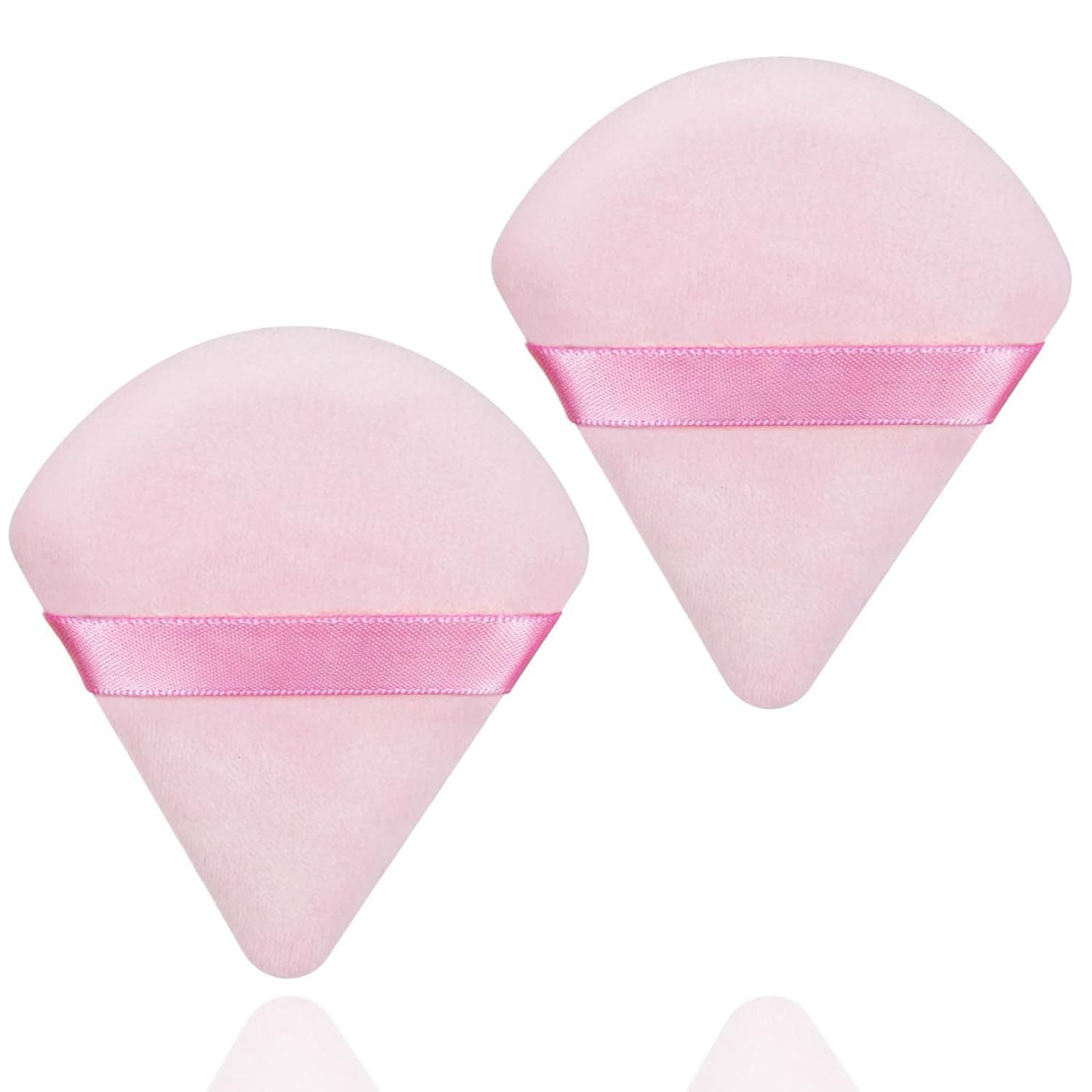 Fuin Triangle Powder Puff, 2 Pcs Foundation Blender Velour Setting Reusable Makeup Sponges With Strap For Loose Cosmetic Eyes Corners Wet Dry Tool, Pink
