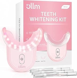 Teeth Whitening Kit Gel Pen Strips - Ollm Specially Formulated for Sensitive Teeth, Gum, Braces Care 32X LED Light Tooth Whitener, Professional Oral Beauty Products Dental Tools 2 Mouth Trays (Pink)