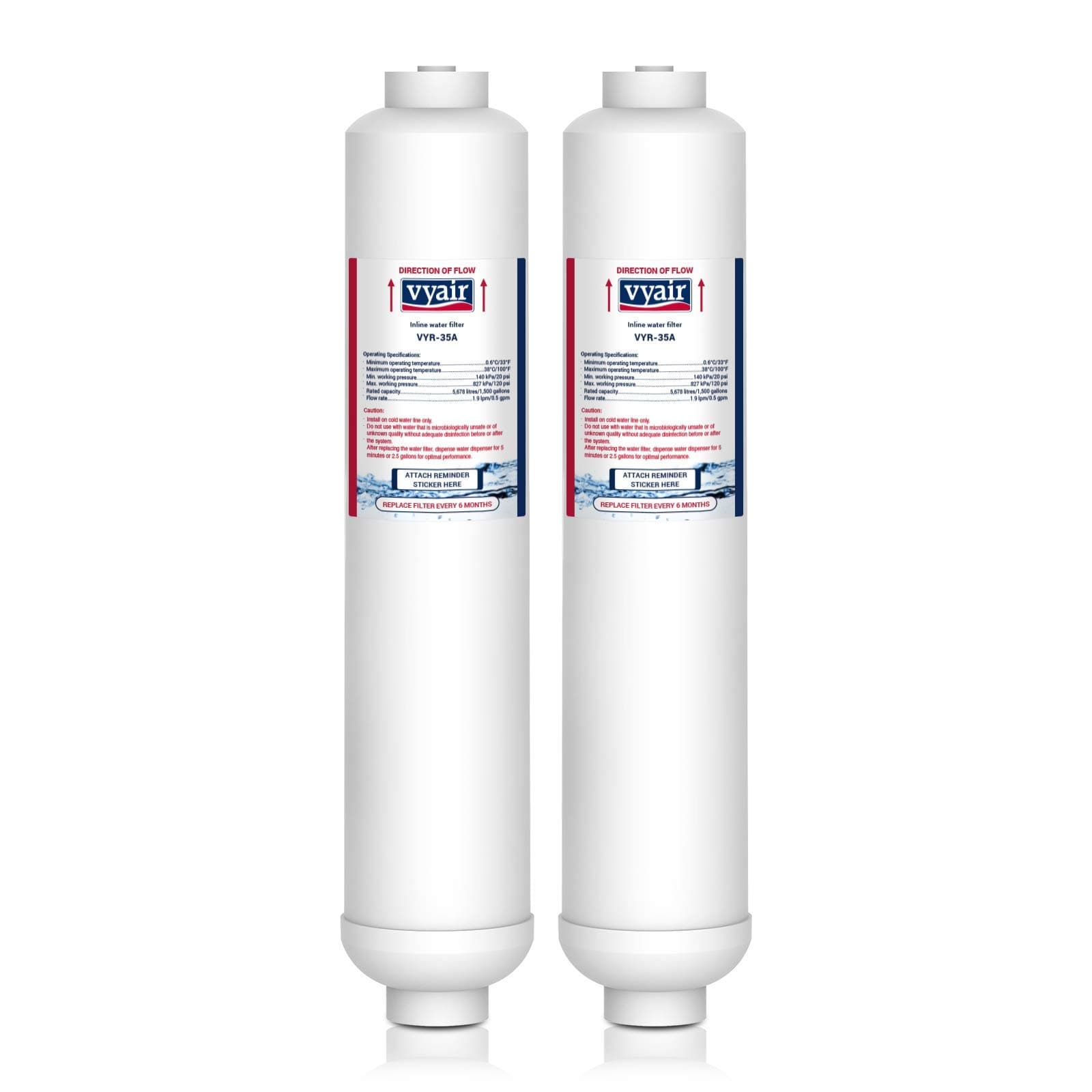 Vyair VYR-35A Ice & Water Refrigerator Filter Compatible Replacement for Samsung DA29-10105J HAFEX/EXP DA29-10105C DA29-10105E EF9603 WSF-100 WSF100. (2)