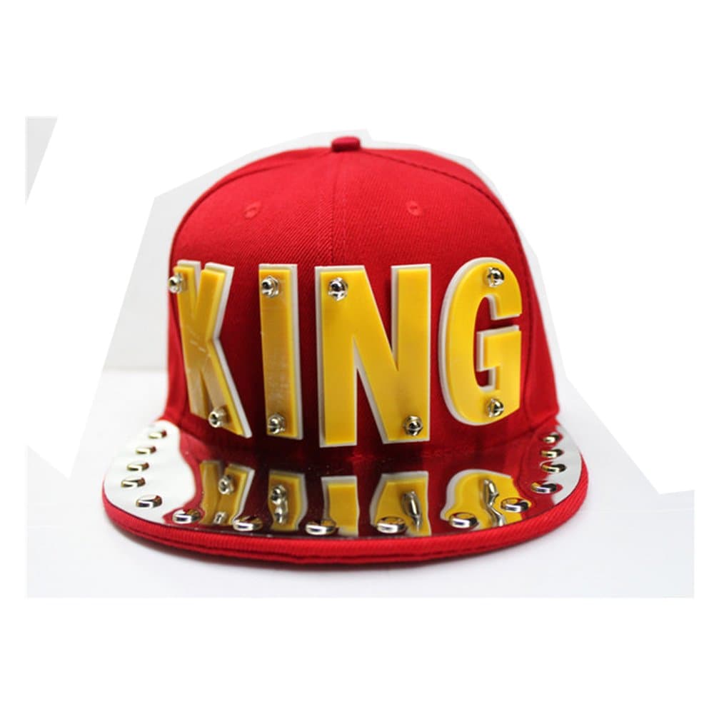 Kimmy Letter KING Rivet Bolt Stud Unisex Snapback Cap Adjustable Red
