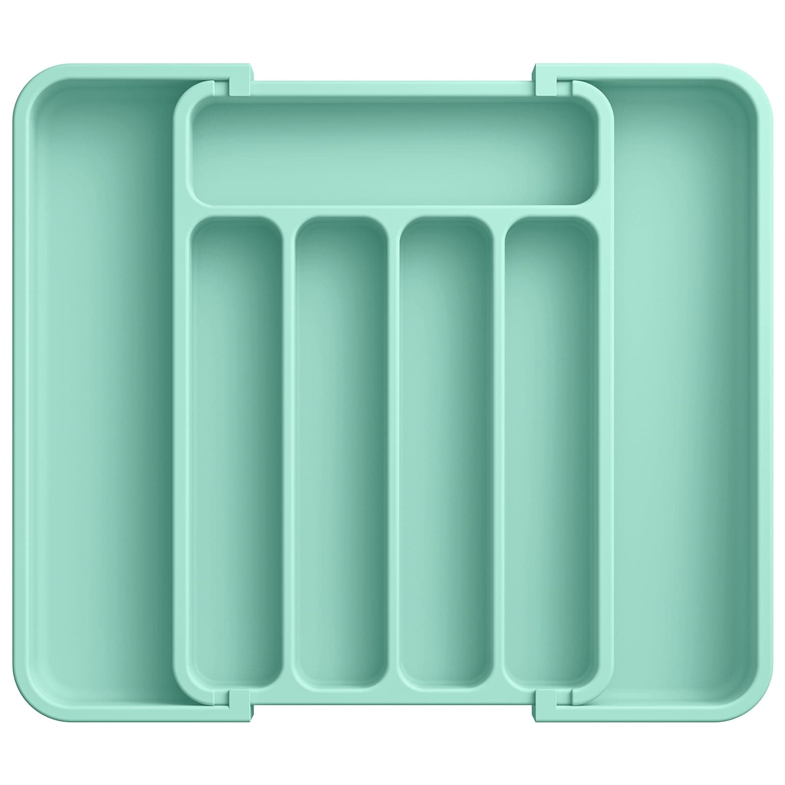 Aujen Silverware Organizer - Expandable Kitchen Drawer Organizer, Adjustable Utensil Organizer, Cutlery Tray for Forks, Knives, Multipurpose Kitchen Organizers and Storage Solution, Green, Medium