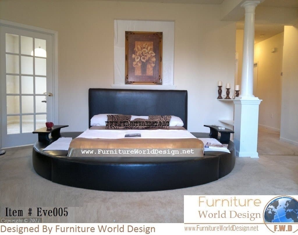 Queen Size Leather Round Bed with 2 Night Tables Item # Eve005