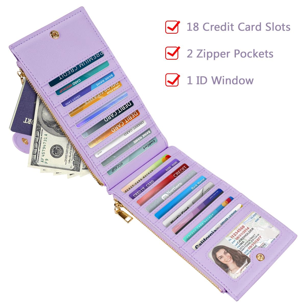 Womens RFID Blocking Large Capacity Wallet Multi Card Organizer Bifold Wallet for Women with Zipper Pocket, Gradient Marble