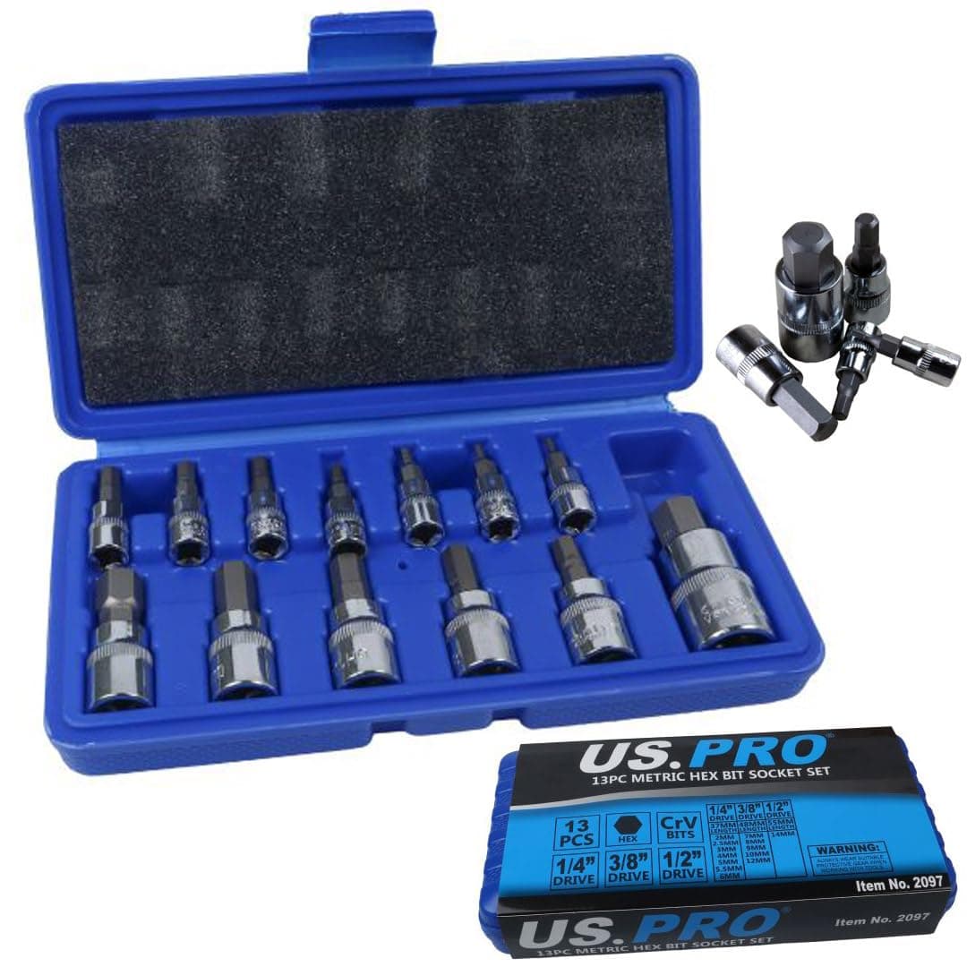 US Pro Trade Quality 13 pc Metric Hex Bit Socket Set 2 to 14mm in Case B2097