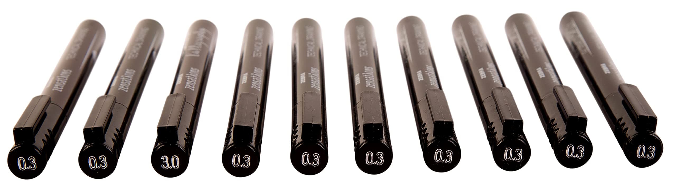 Zebra Zensations Black Fineliners Pens Technical Drawing Markers - Pack 10 - 0.3mm