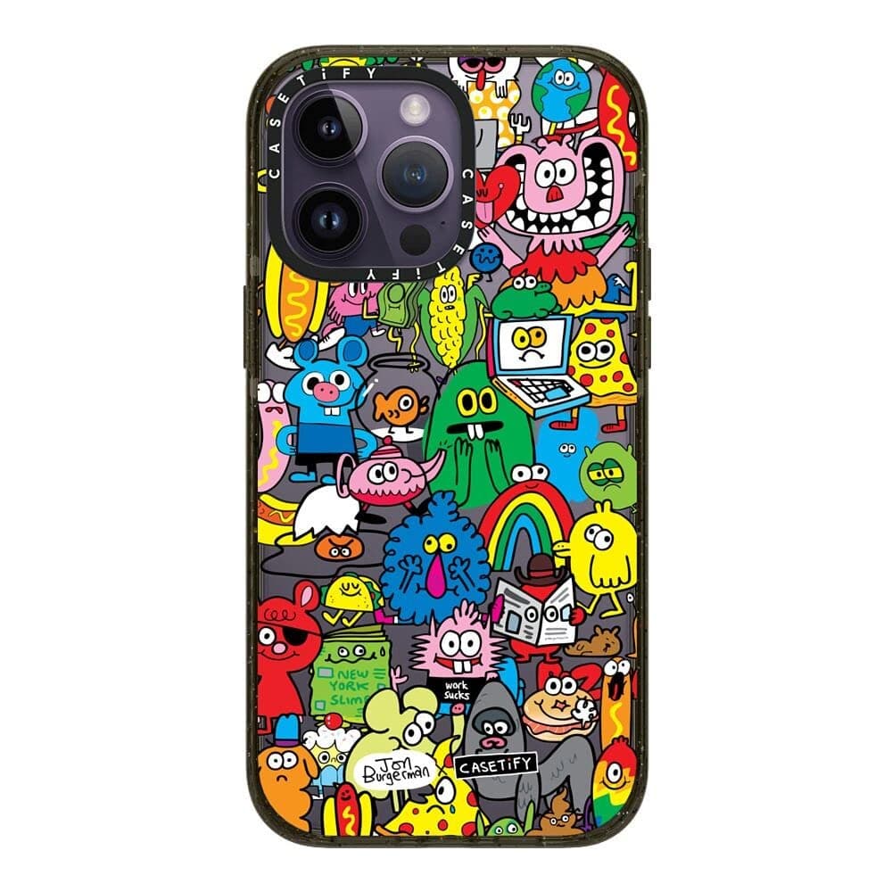 CASETiFYImpact Case for iPhone 14 Pro Max - Fun Friends by Jon Burgerman - Glossy Black Re/CASETiFY