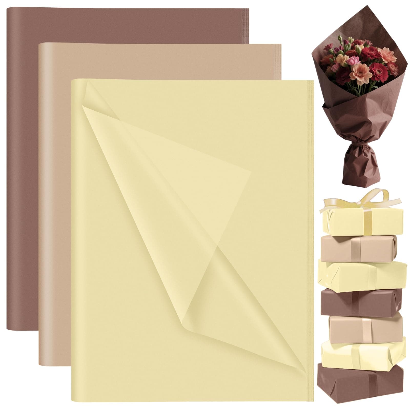 PLULON 60 Sheets Brown Tissue Paper Bulks, Gift Wrap Tissue Paper Sheets for Packaging Birthday Gift Wrapping Birthday Wedding Construction Party Decorations