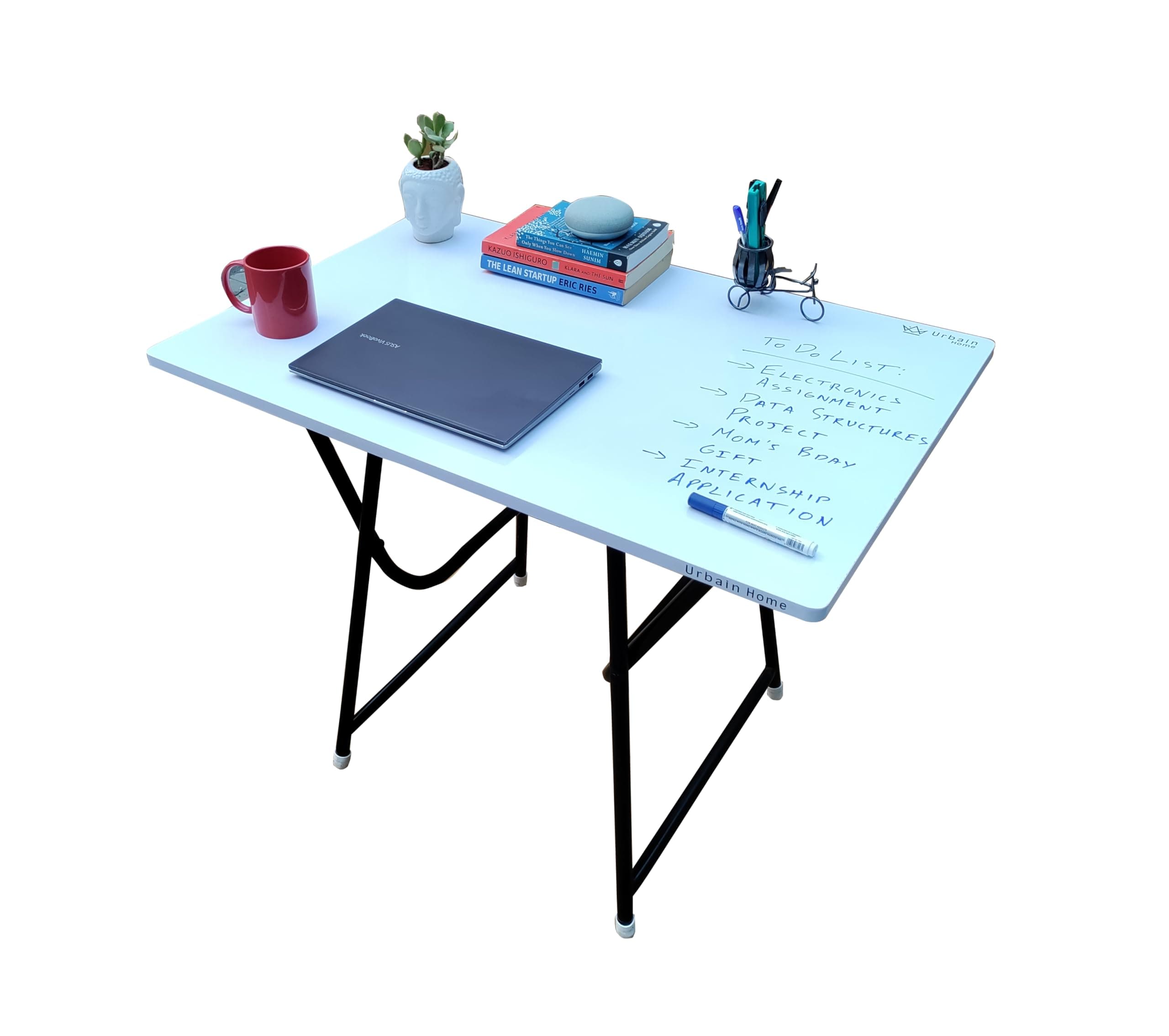 Folding Study Table, Multipurpose Foldable and Portable Computer Desk, Big Size White Board Laptop and Home Office Desk, 2 Seater Folding Dinning Table (Glossy White)