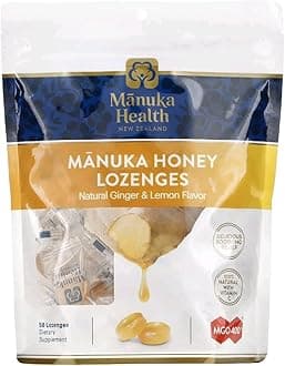 Manuka Honey Cough Drops – 58 Natural Lemon & Ginger Flavored Throat Lozenges Infused with Raw Manuka Honey and Vitamin C for Immune Support