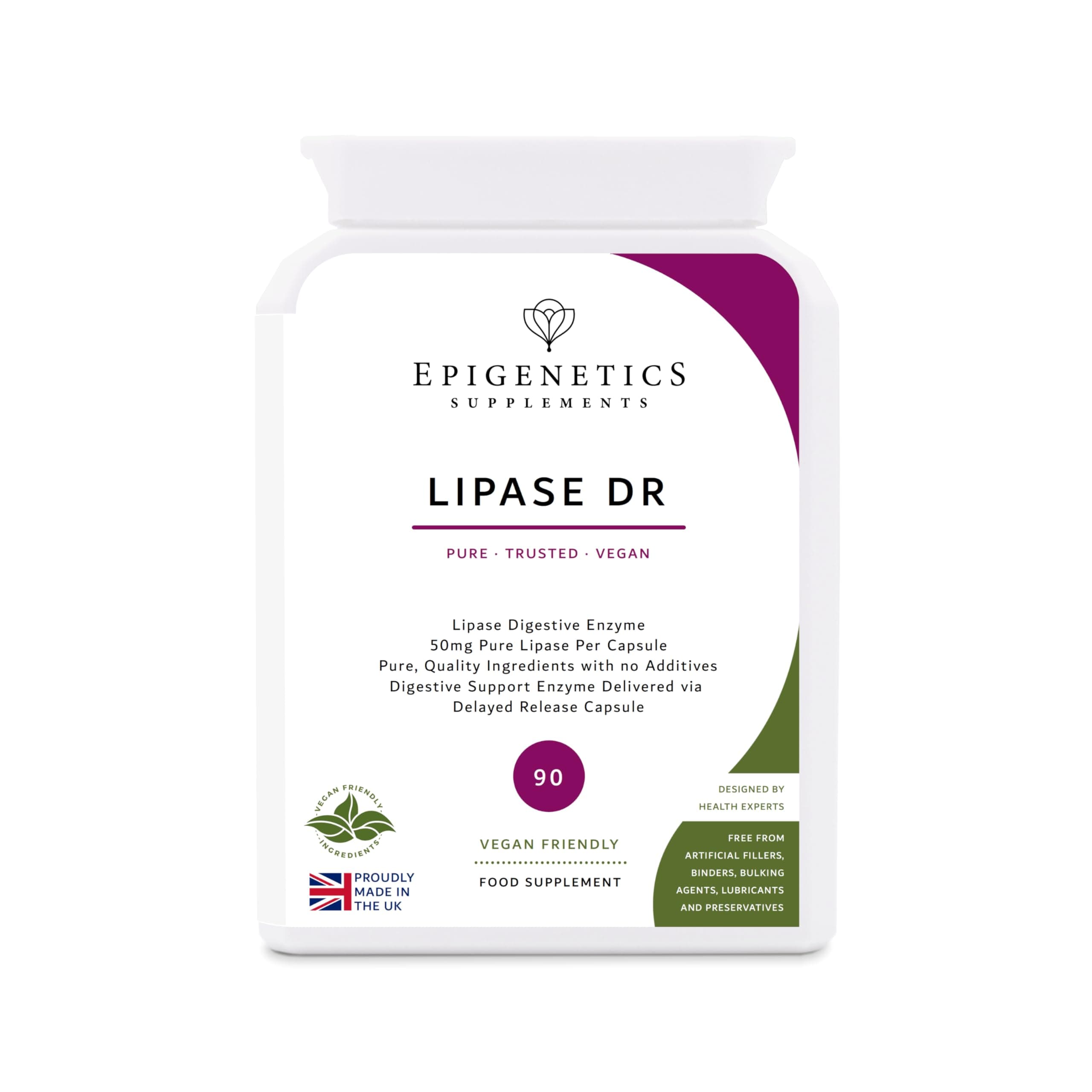 Lipase DR (Delayed Release) 50mg | Digestive Enzyme Supplements for Gut Support | 90 Vegan Friendly Delayed Release Capsules UK Made | 3 Months Supply