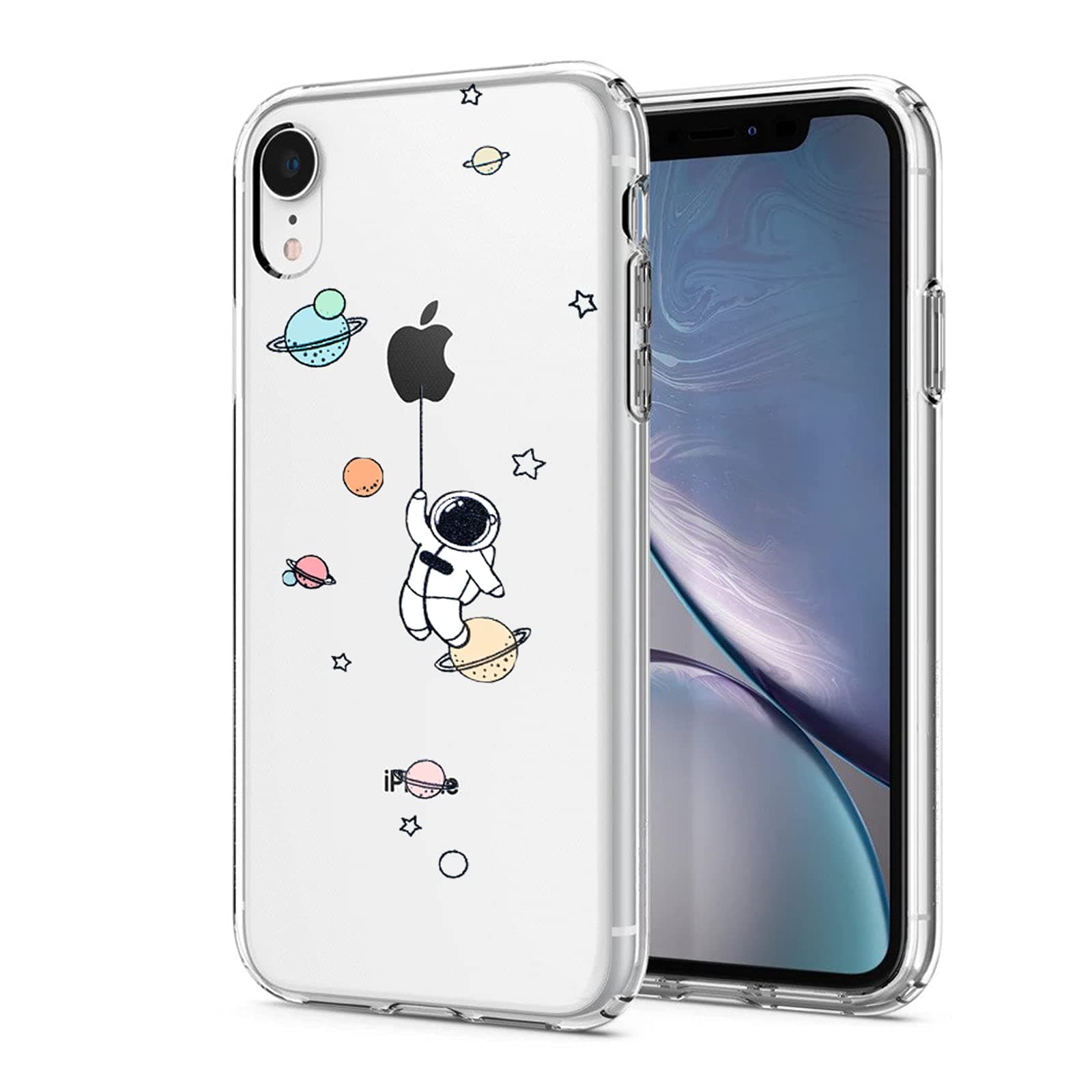 NITITOP Compatible for iPhone XR Case Clear Cute with Astronaut Outer Space Planet Star Creative Pattern,Soft TPU Shockproof Slim for iPhone XR-Travel