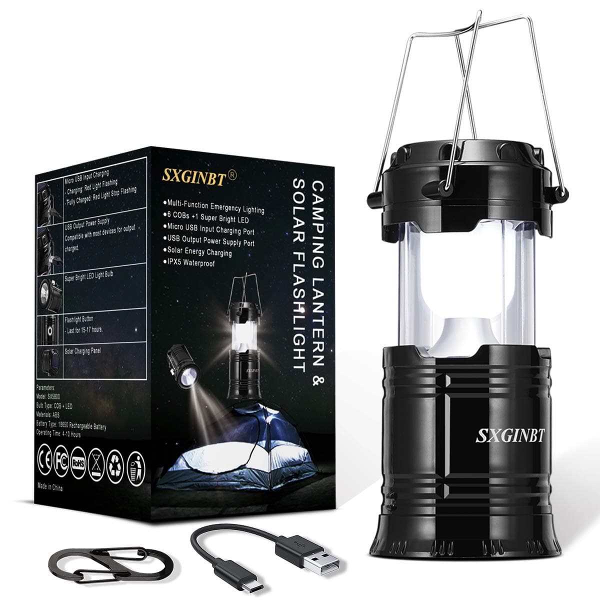 Lantern Flashlights, Solar Lanterns, SXGINBT Camping Lanterns Battery Powered LED, USB Rechargeable Flashlight Emergency Lighting for Hurricane/Earthquake/Power Outage…