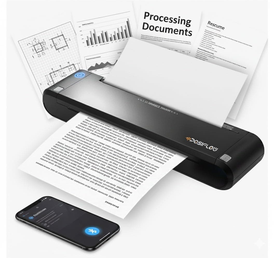 PSF-8200 Portable A4 Thermal Printer | Inkless Mini Wireless Printer with Bluetooth & USB | Rechargeable, Compact & Smudge-Free Printing for Documents, Billing & Travel – Black