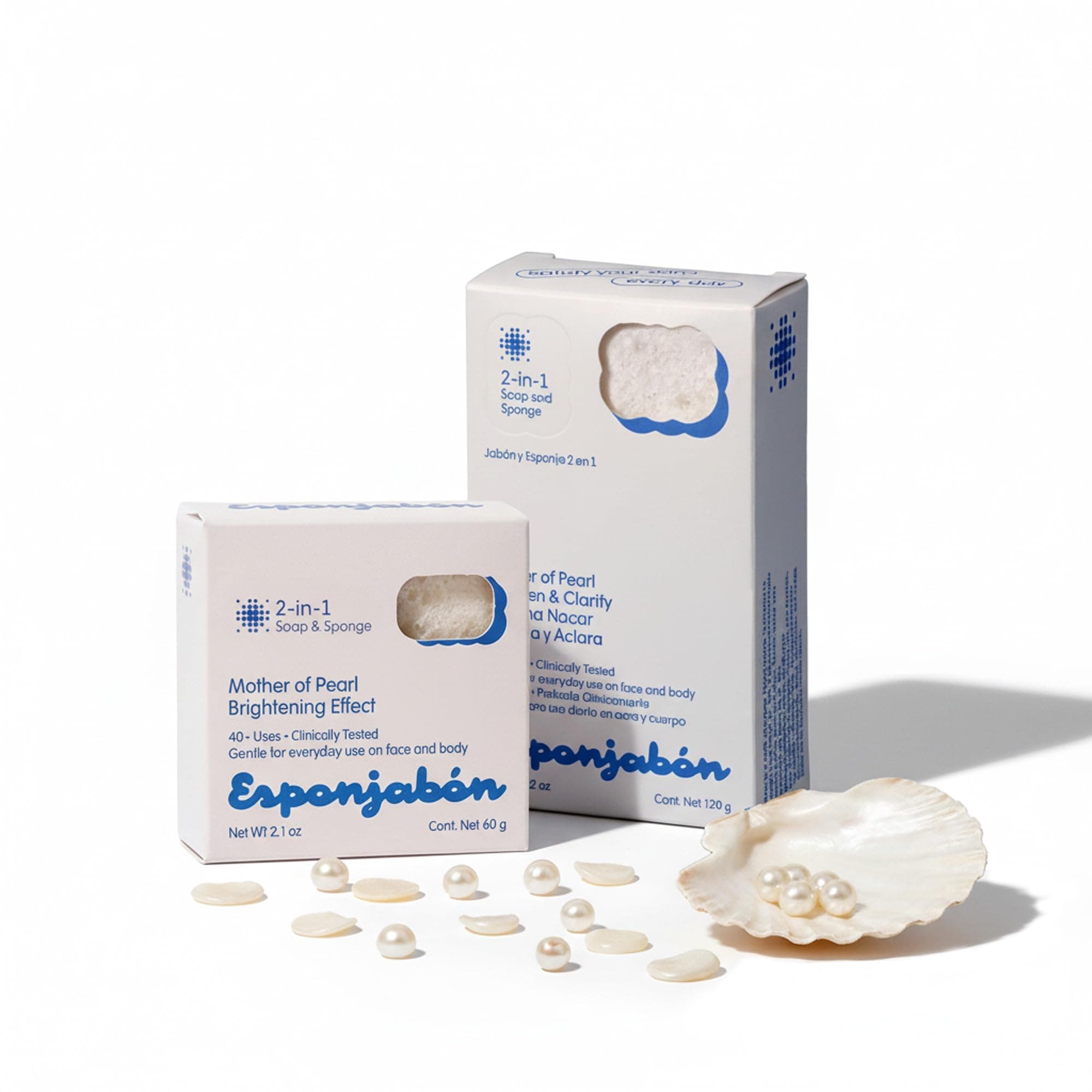T.Taio - EsponJabón – Pack 2 pcs Sponge + Soap 2-in-1 Mother of Pearl – Brightens & Hydrates – Radiant & Youthful Skin – Unisex – (Normal + Mini Size) 180g