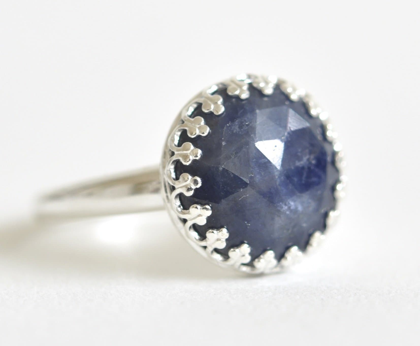 12mm Blue Sapphire and Argentium Sterling Silver Ring