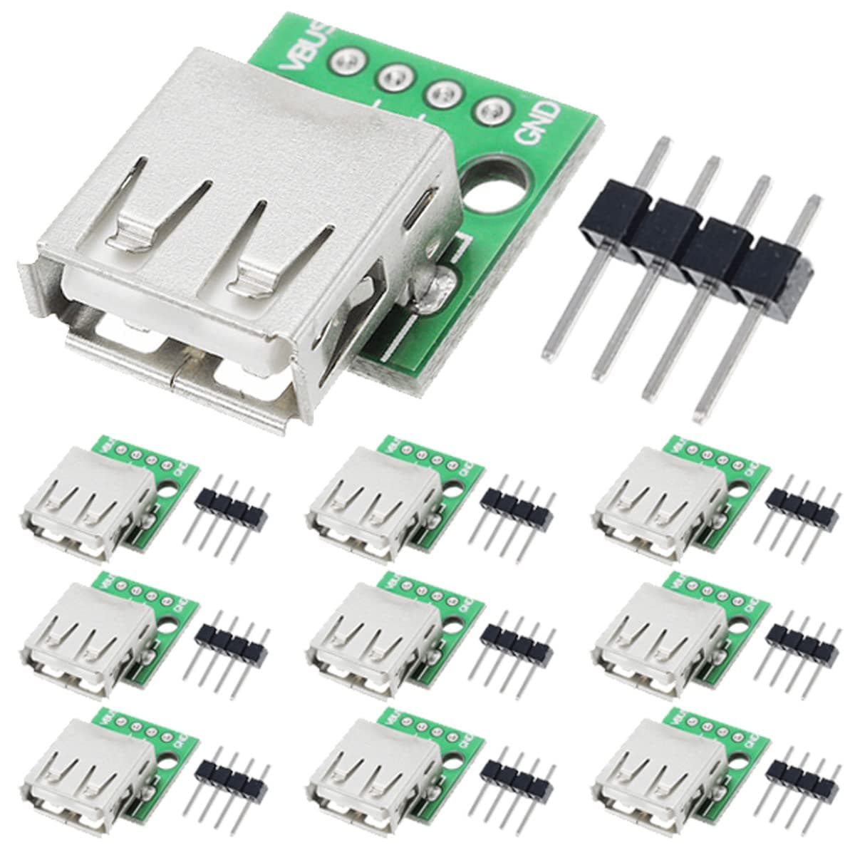 10 Pcs USB Type A Female to DIP Adapter 2.54mm 4 Pin USB 2.0 Type A Socket to DIP Converter Breakout Board for DIY Power Supply with 40 Pin Header