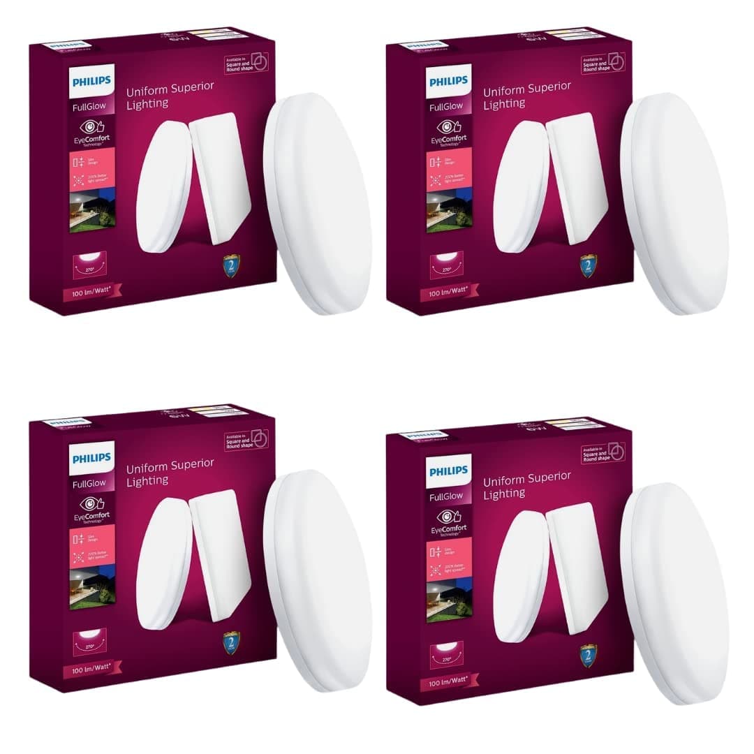 Rimless Full Glow 12-Watt Round LED Surface Downlighter for Ceiling | Natural White Light for Home & Hall | Pack of 4,Polycarbonate