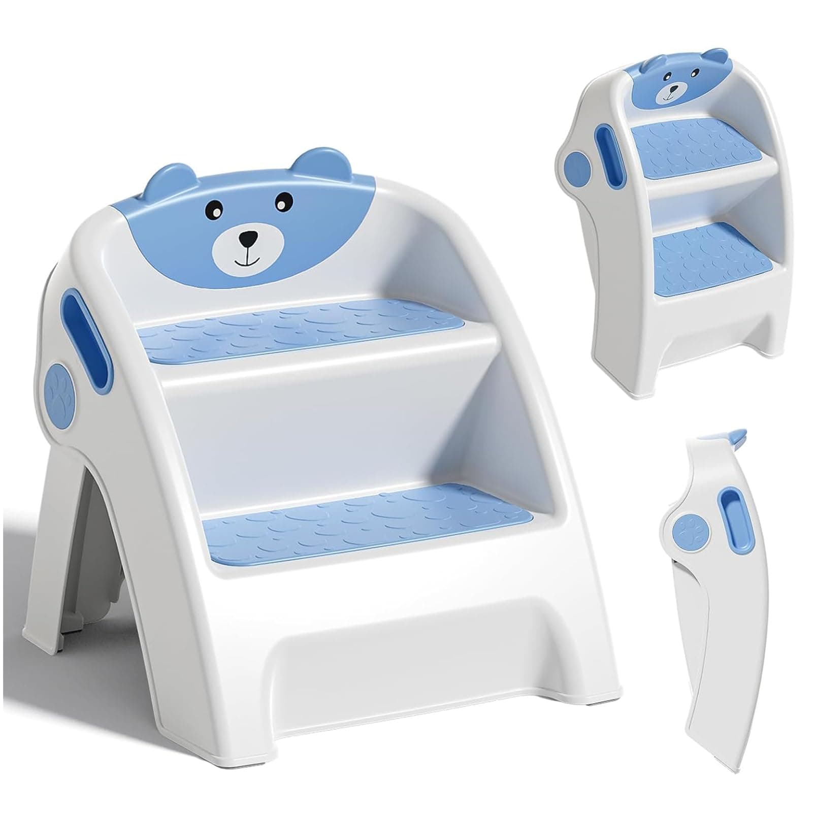 U-HOOME Foldable Toddler Step Stool for Kids Kitchen Bathroom Sink,Anti-Slip Toilet Steps Potty Training Stool, Kitchen Helper Plastic Poop Stools Ladder with Handles Nursery Foot Stools (Blue)