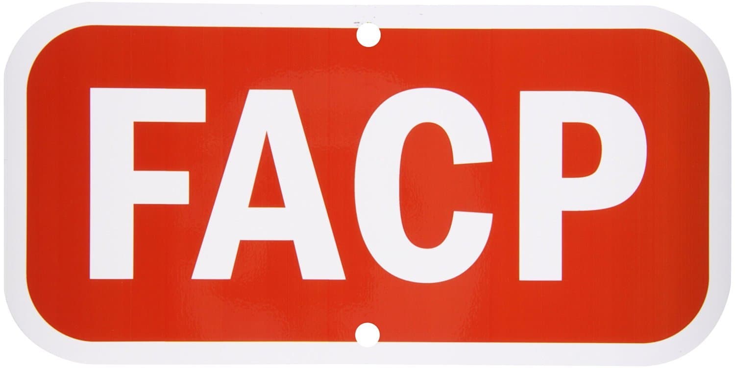 Aluminum Sign, Legend FACP/Fire Alarm Control Panel 12" x 8", White on Red