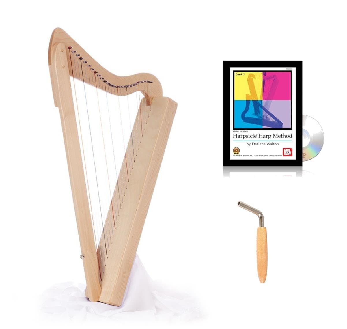 Rees Harps Acoustic Electric Harpsicle Harp, Natural Maple, 26 String, 33" Harp, Includes melBay Book