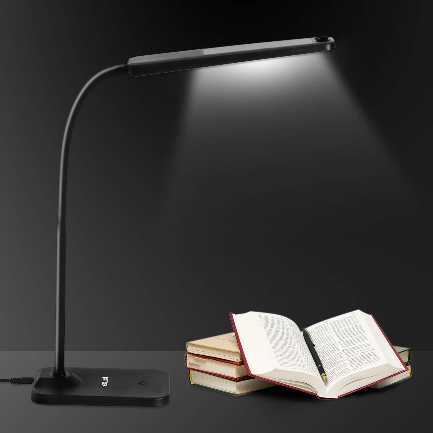LED Desk Lamp,Exwell Study with USB Charging Port, Stepless Dimming Rechargeable Table Office Lamp, Touch Control Book Light with Flexible Neck