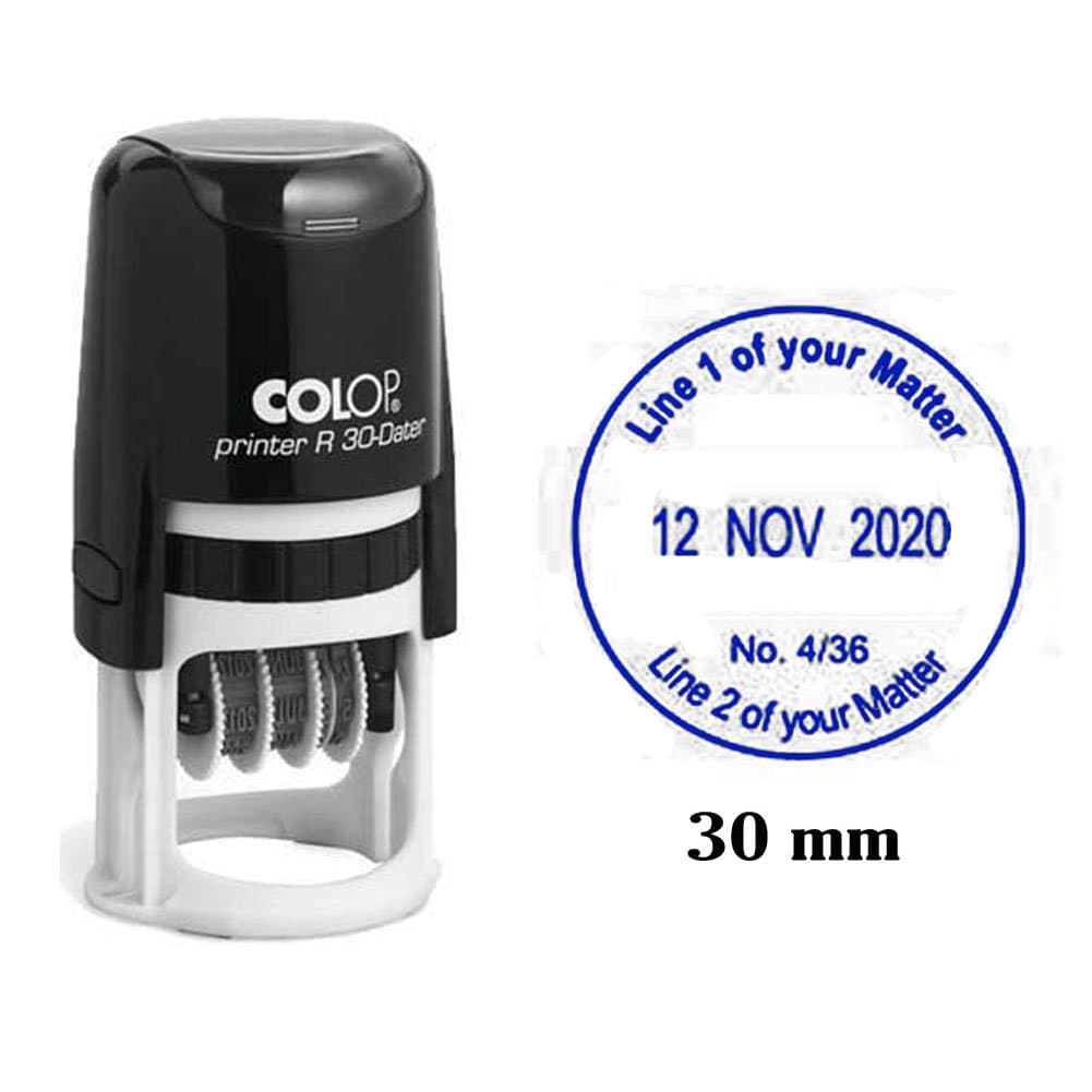Self Inking COLOP R30 Round Custom Rubber Stamp with Date Personalized Office Stamper - Dater Stamp - Blue Ink