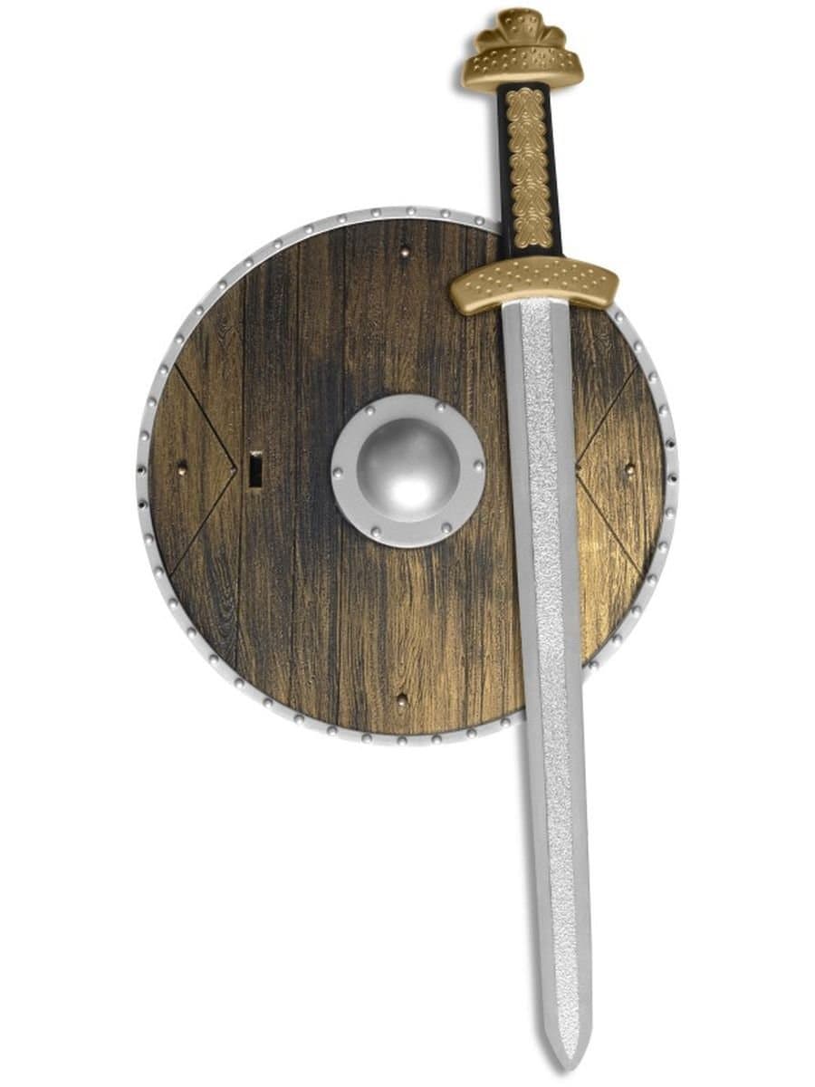 Smiffys Weapons Set, Brown with Sword & Wood Effect Shield, 39cm/15in, Boys Fancy Dress, Child Dress Up Accessories