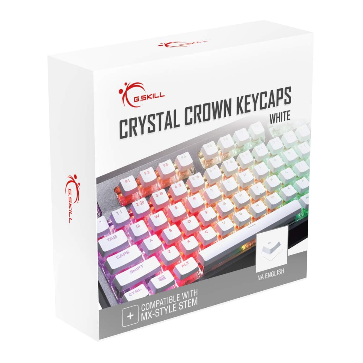 G.SKILL Crystal Crown Keycaps - Keycap Set with Transparent Layer for Mechanical Keyboards, Full 104 Key, Standard ANSI 104 English (US) Layout - White