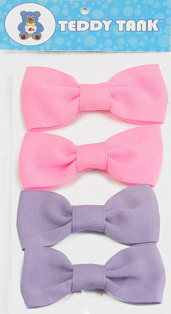 Teddy Tank Toy Accessories 4-Pack Velcro Bows, Solid Colors Pink and Purple