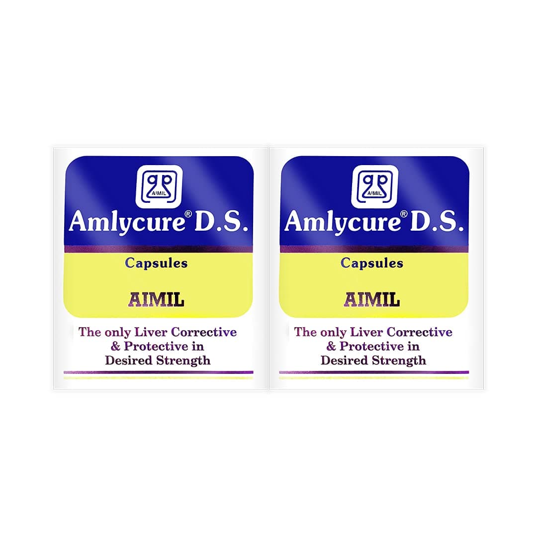 AIMIL Amlycure D.S. Capsule for Total Liver Support| Cleanse and Detox| Protects Cells & Enzymes| 20 Capsules (Pack of 2)