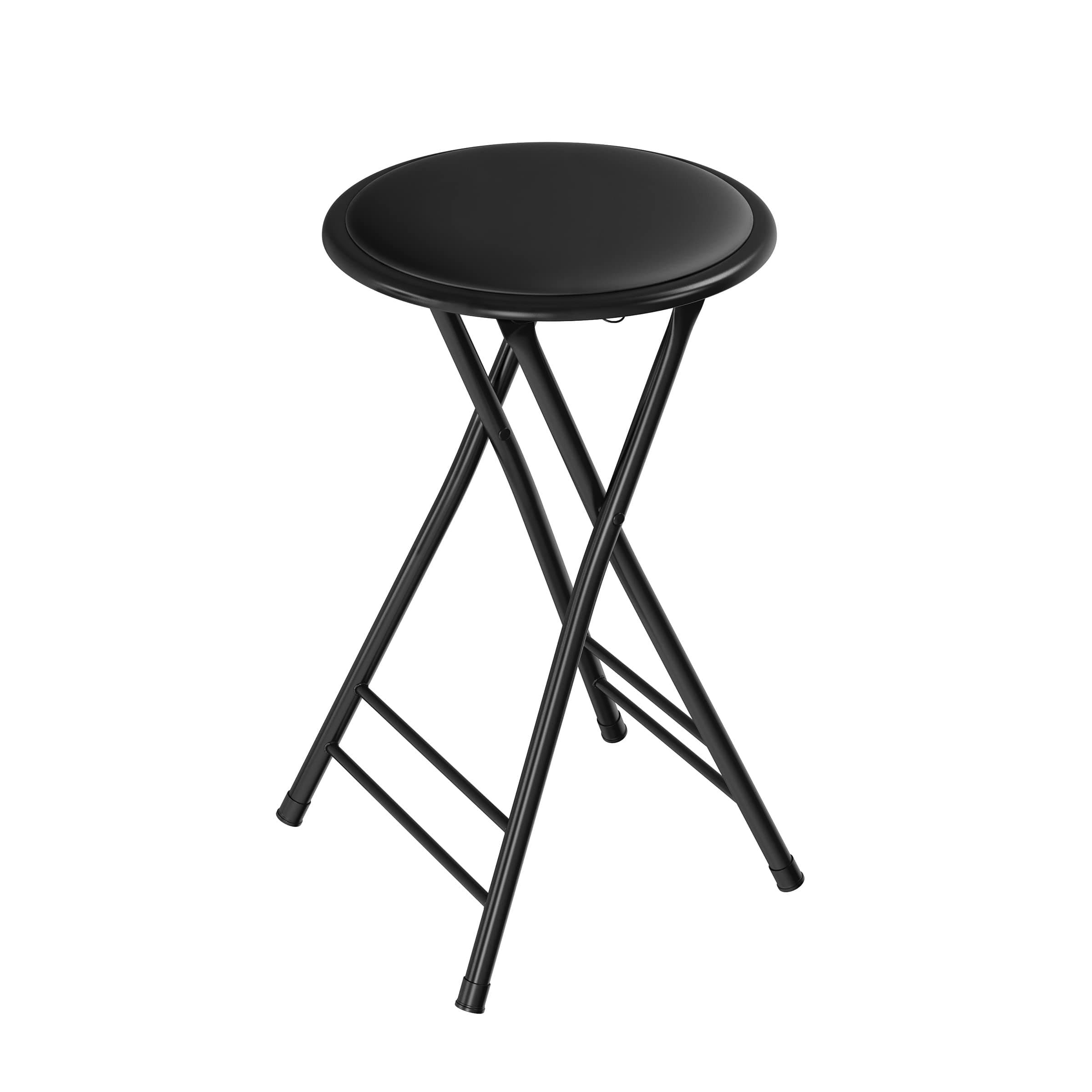 Lavish Home Folding Stool - Backless 24-Inch Stool with 225lb Capacity for Kitchen or Rec Room - Portable Indoor Counter Bar Stools (Black)