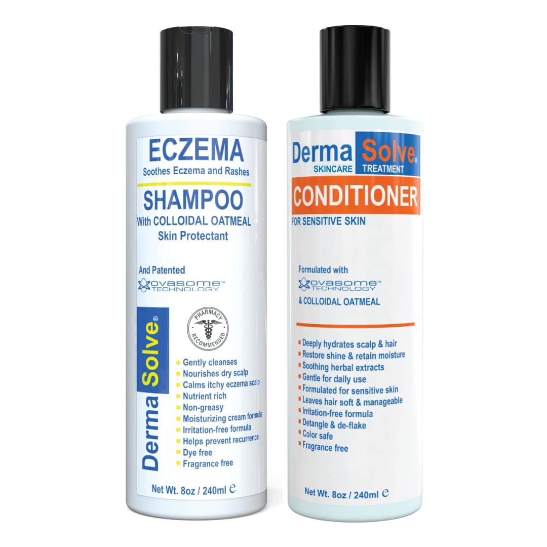 Eczema Shampoo & Conditioner (Combo Pack) - Flare Control Scalp & flake Relief Therapy that Protects, Moisturizes, and Repairs Skin by DermaSolve - Kids & Adults - Steroid Free