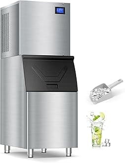 Commercial Ice Maker Machine: 500lb Daily Output, 350lb Large Capacity Storage, 156Pcs Ice Cubes in 6-15 Mins - Stainless Steel Large Ice Maker for Restaurant, Bar, Cafe