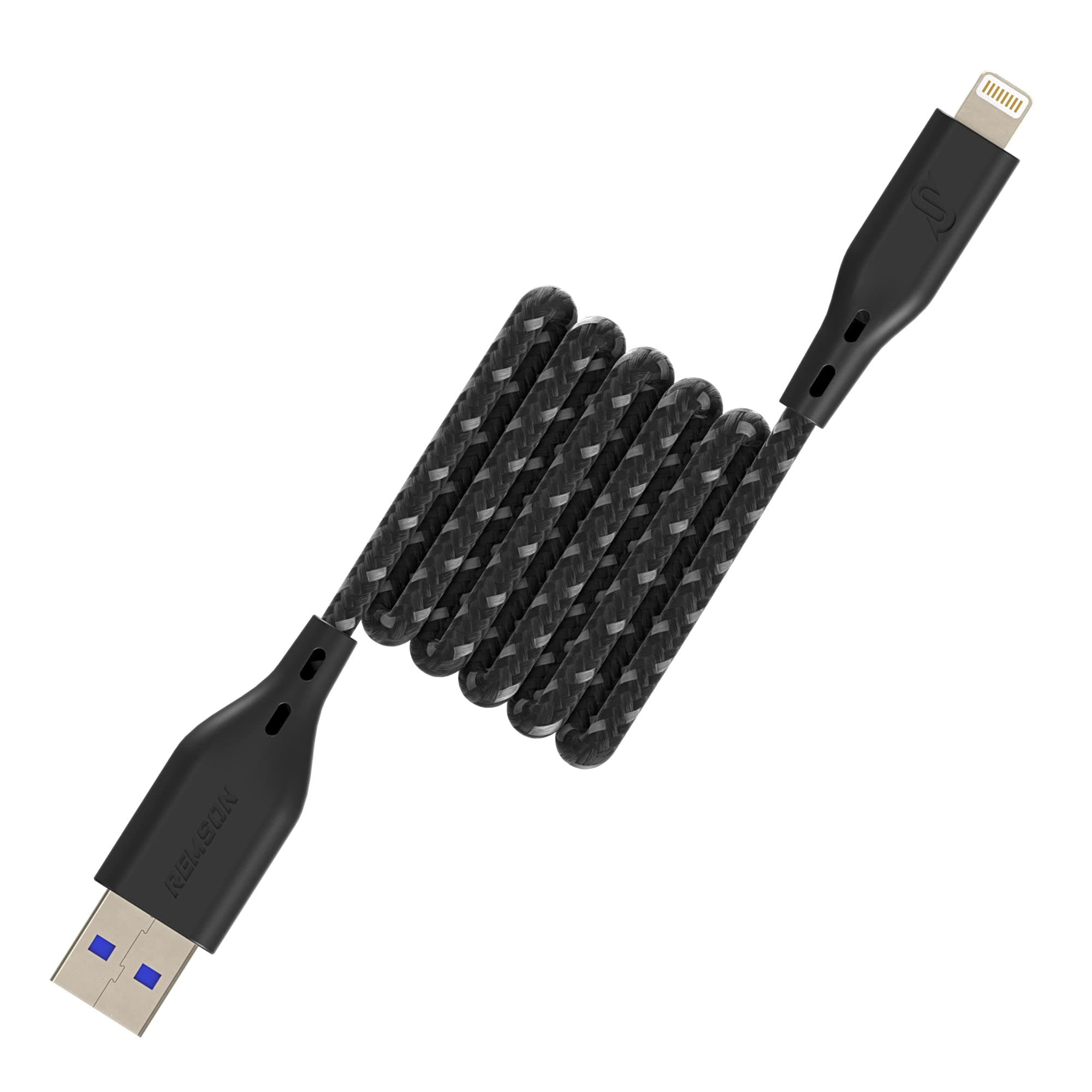 REMSON【Apple MFi Certified】 Rapid-Link Nylon Braided Cable USB-A to Lightning Cable PD Fast Charge & Data Sync Compatible with iPhone 13 Pro/13 Pro Max/ 12/12 Pro Max/SE/XS Max (Black, 3 Meter)