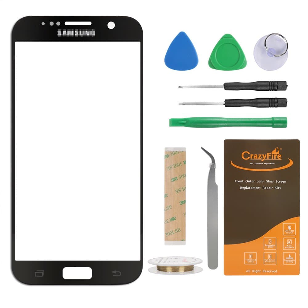 CrazyFire Compatible with Samsung Galaxy S7 Lens Glass Screen Replacement,Screen Lens Glass Cover Replacement for S7 G930A G930F G930FQ G930K with Adhesive and Tool Kit(Black)