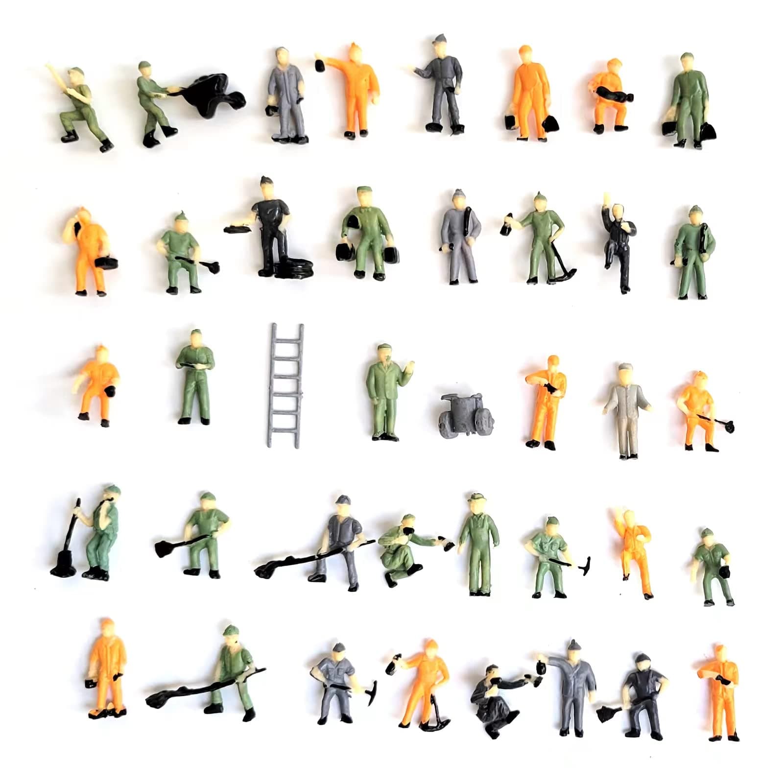 40pcs 1:87 Scale DIY Painted Railway Figures Tiny People Mixed Railway Worker Model People with Ladder Miniature Standing People