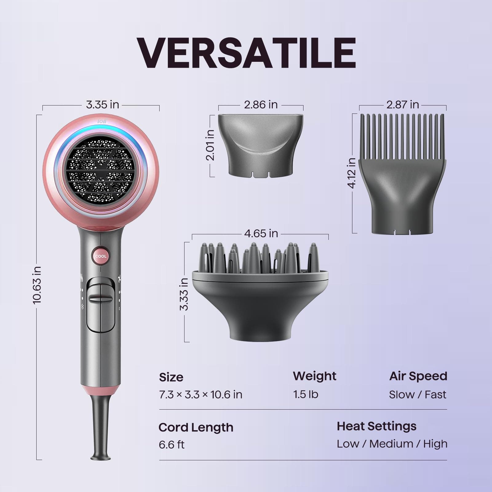 Wavytalk Ionic Hair Dryer Blow Dryer with Diffuser & Comb for Curly Hair Professional 1875W High Power Dryer with Ceramic Technology for Fast Drying as Salon Light and Quiet