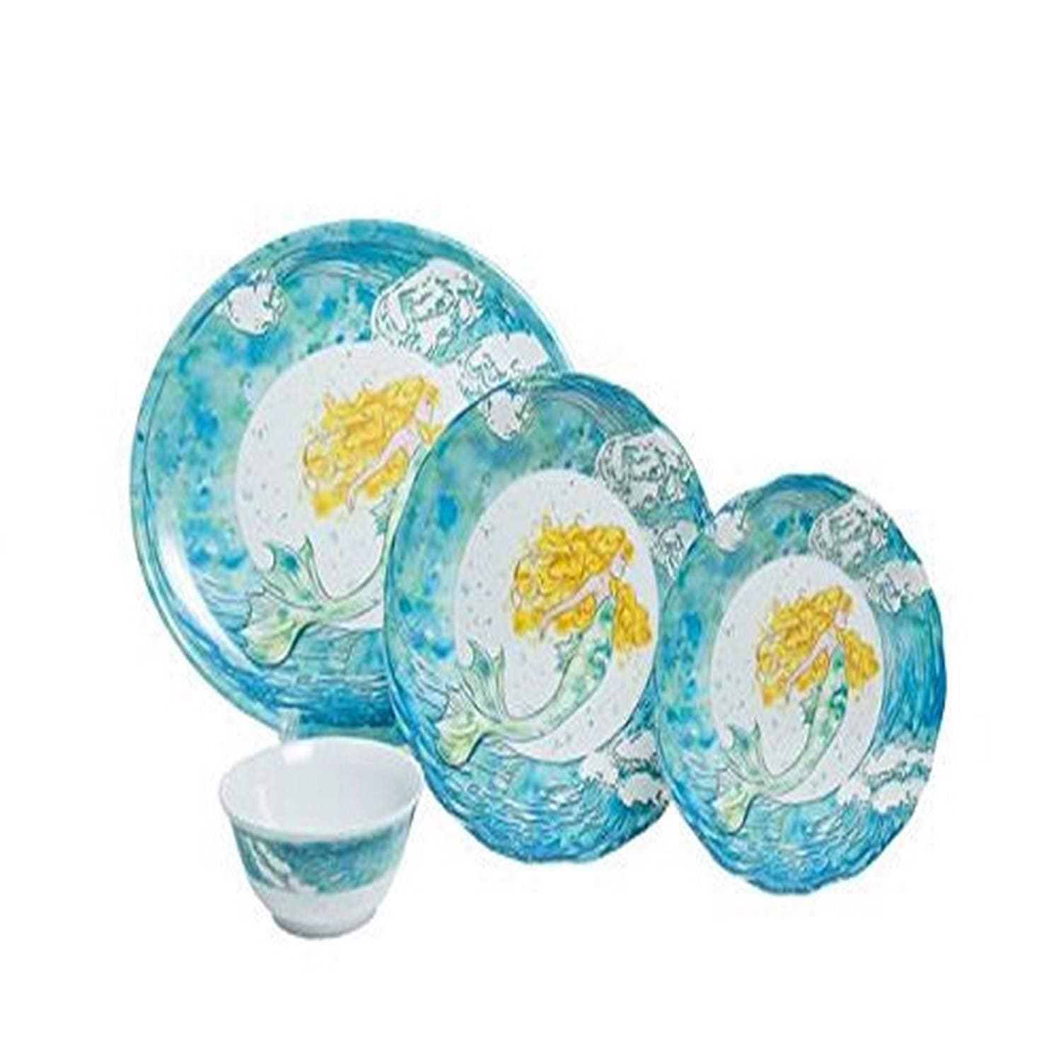 Galleyware Mermaid 13-Piece Melamine Dinnerware Set, Service for 4 with Platter