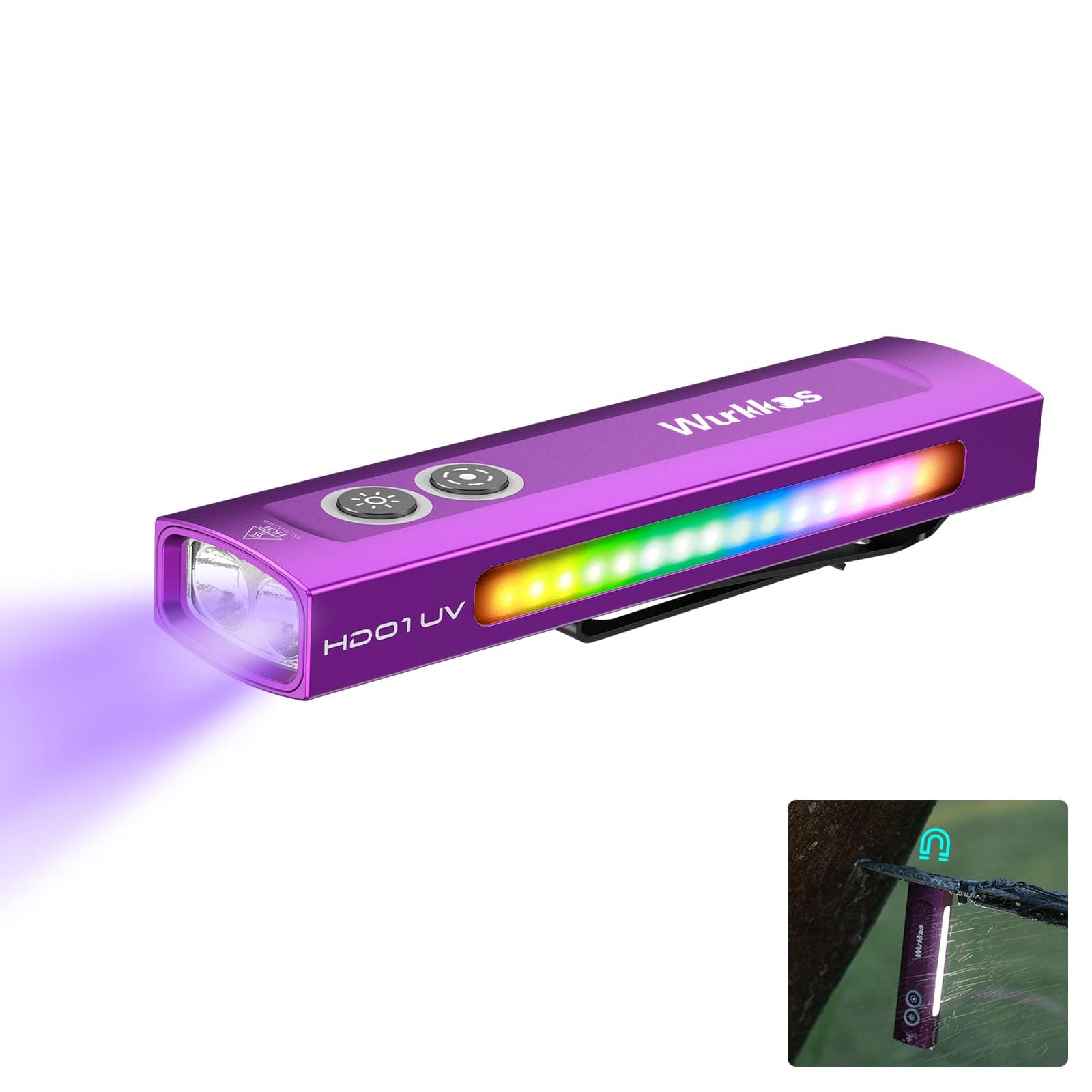 HD01 UV Flashlight, Rechargeable EDC Flashlight, Led Flashlight with 365nm UV Light, 1200 Lumens Flat Flashlight with RGB, Pocket Light for Emergency, Pet Urine Detection(Purple)