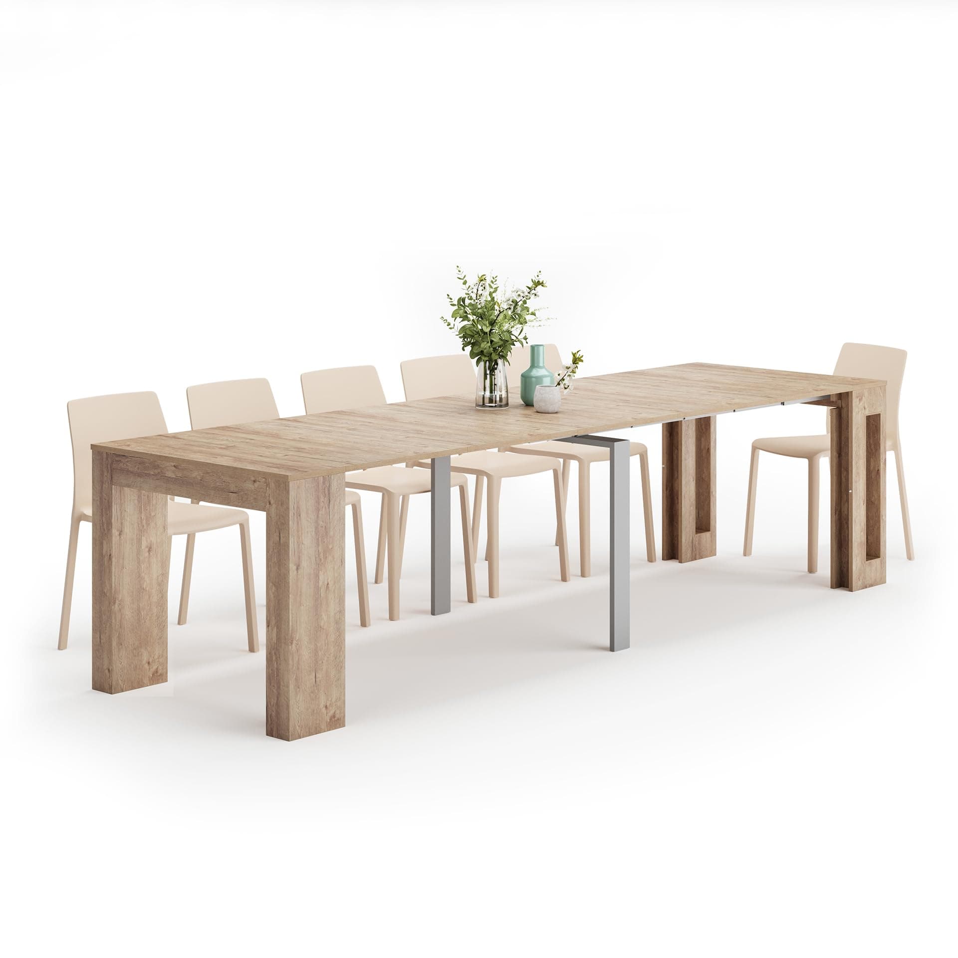 Mobili Fiver, Easy, Extendable Console Table with Extension Leaves Holder, Oak, Made in Italy