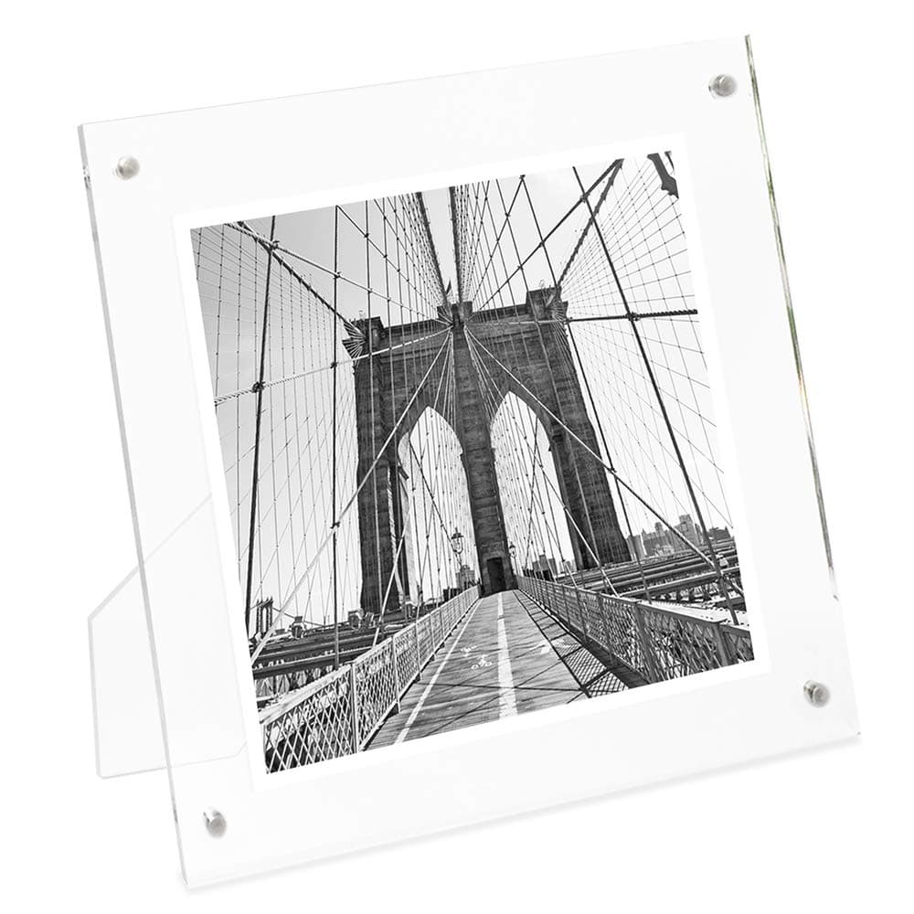 Isaac Jacobs 4” x 4” Clear Plain Acrylic Picture Frame, Magnetic Photo Frame, Made for Tabletop Display with Two-Way Easel