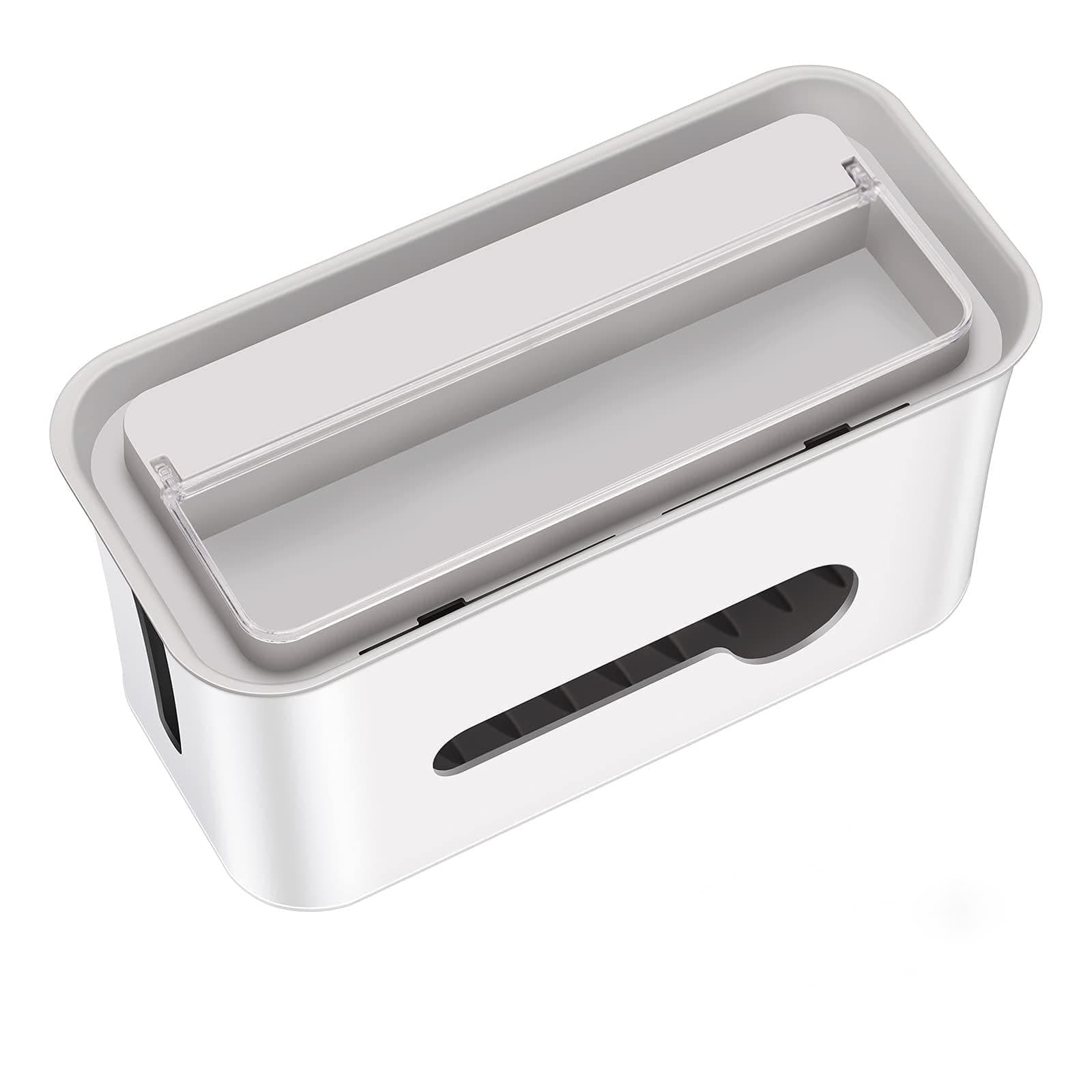 Kastwave Cable Management Box, Cord Organizer Large And Medium Size Hider Box With The Groove To Store Chargers Hide Surge Protector Cover On Desk Or Floor (White)