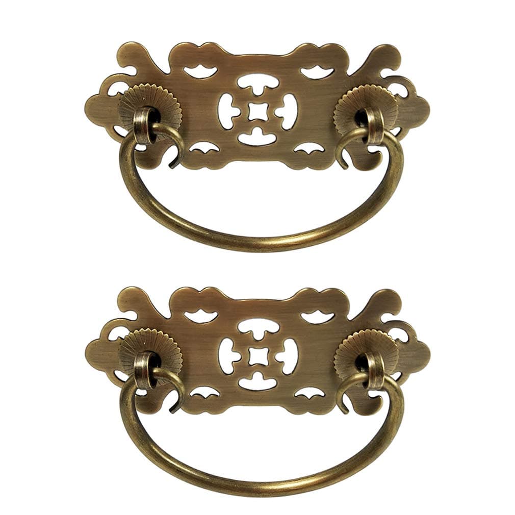 Tiazza2Pcs Antique Brass Vintage Style Pulls Handle Bookcase Wardrobe Drawer Handle Pure Copper Furniture Hardware Accessories