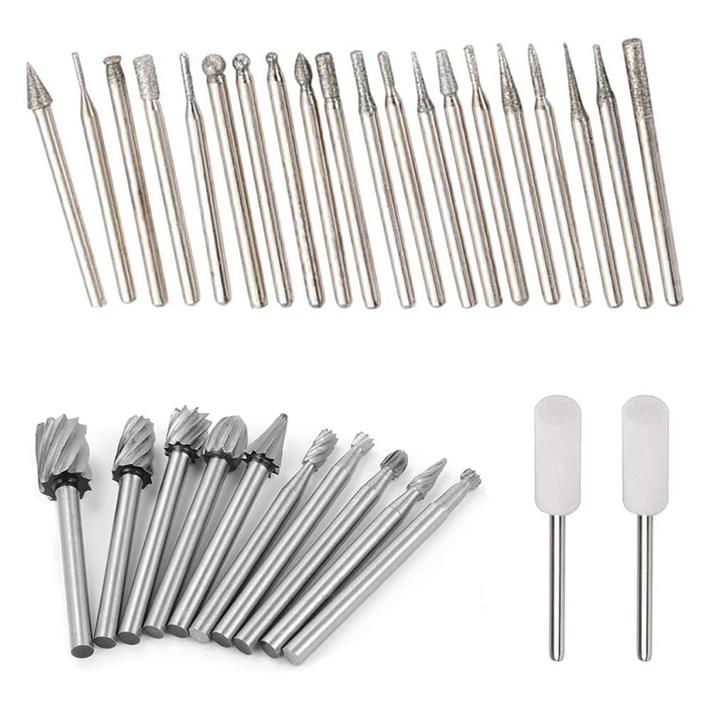 Diamond Engraving Bits Set for Dremel Rotary Tool Stone Engraver Bit Gemstone Shaping Etching Accessory Kit Coated Drill Rock Working Jewelry Etcher Gem Wood Metal Sea Shell Ceramic Porcelain Glass