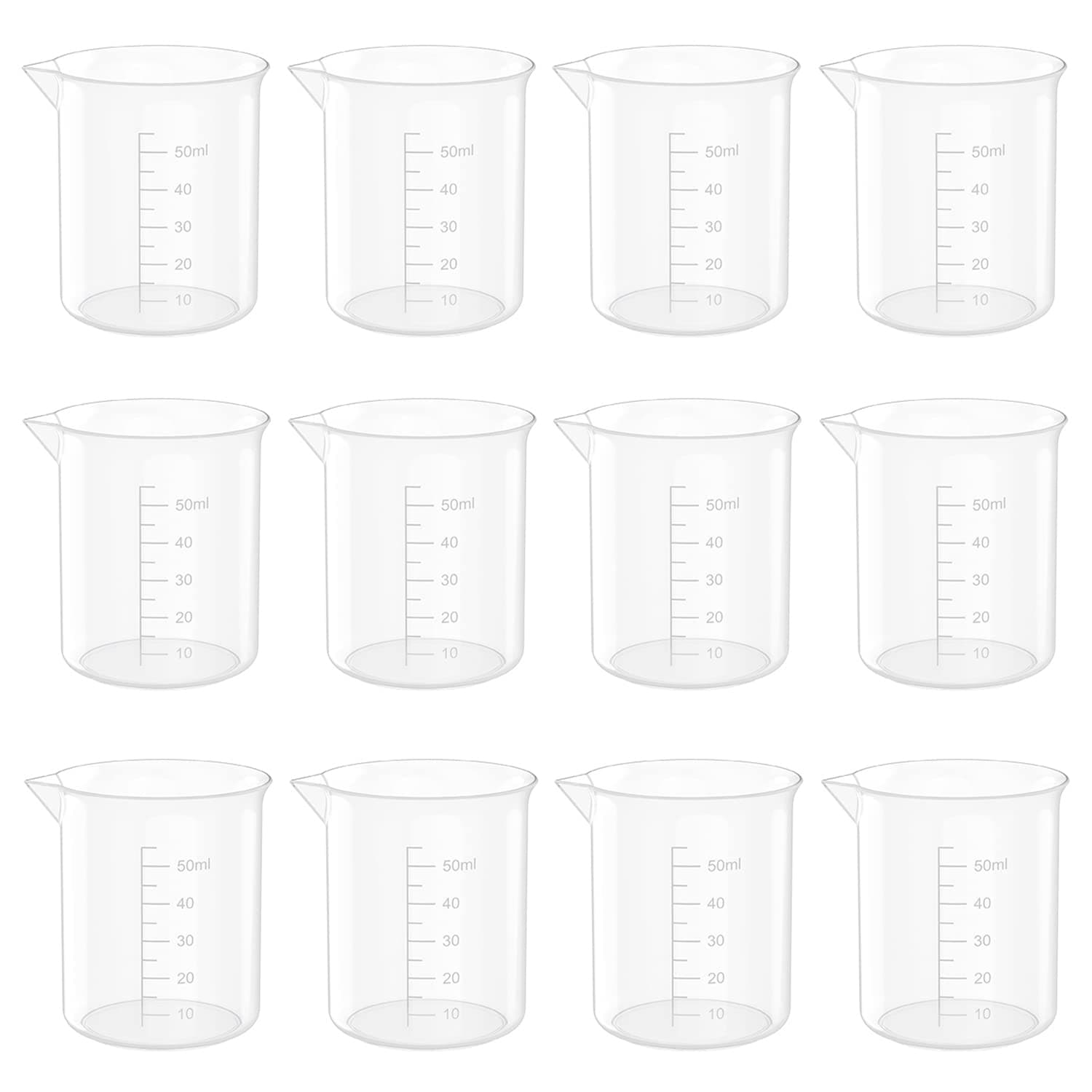 1.7 Oz Transparent Lab Measuring Cup, 50ml Plastic Beaker Cups, for Science Experiment, Liquid Measuring, 12 Pcs