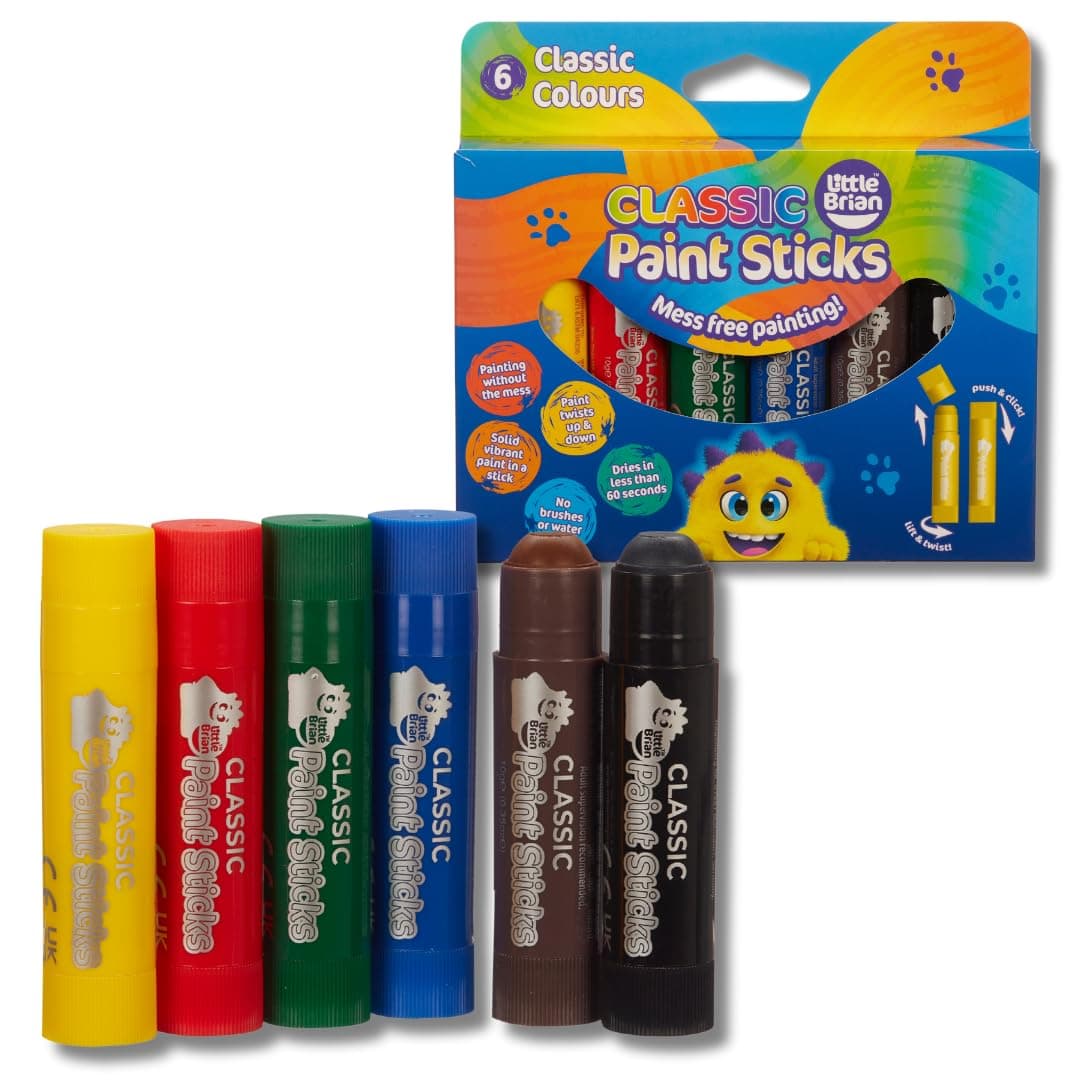 Little Brian Paint Sticks for Kids - 6 Pack Assorted Colours - Mess-Free, Easy Clean Up, Fast Drying Action, Vibrant Colours, Multi-Surface, Twist & Paint