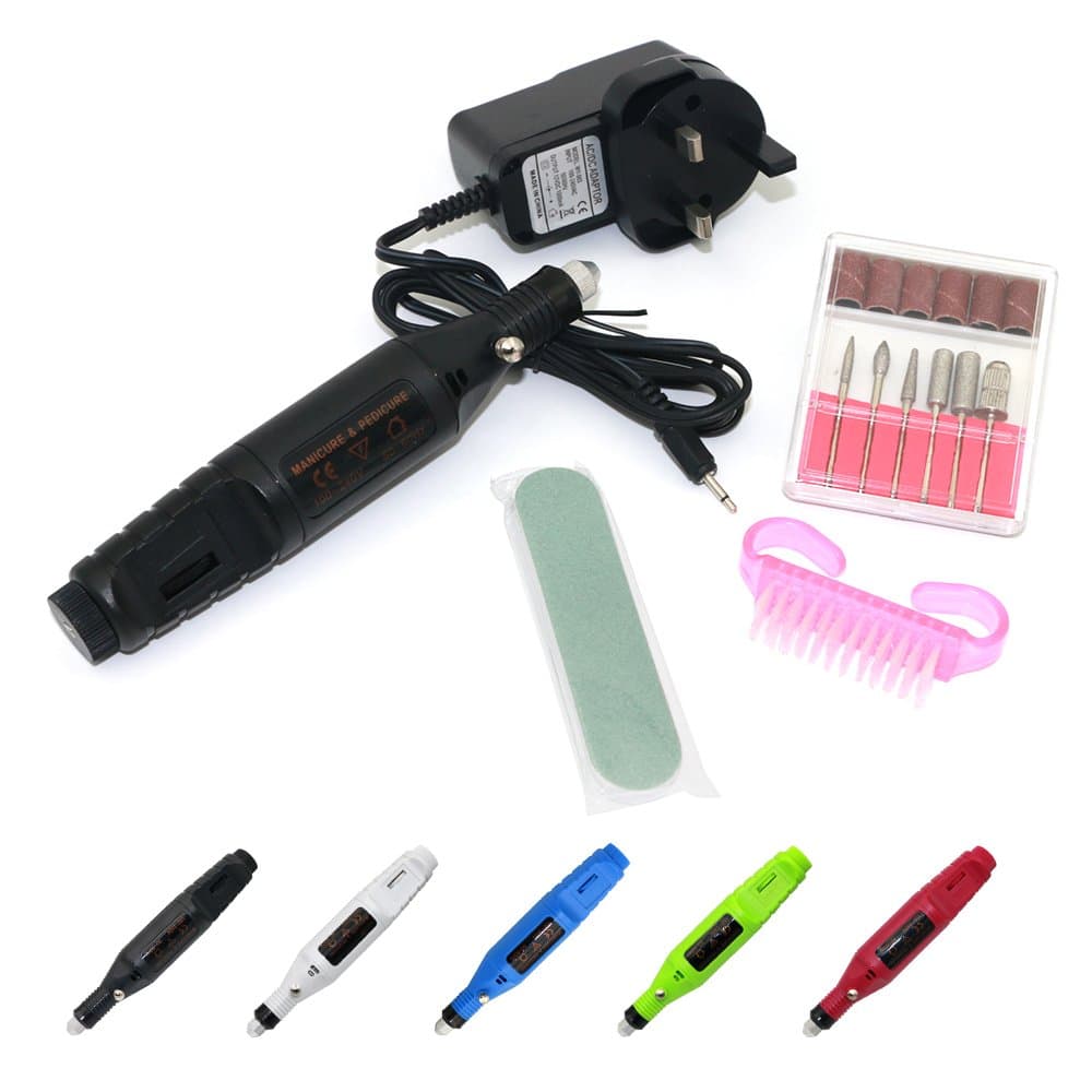 Mini Penshape Machine Electric File with Bits,Betterhill Variable Speed Rotary Detail Carver Machine Electric Manicure Pedicure Tool Pen-Shape Nail Art File Drill + 6 Bits 220V UK Plug Black
