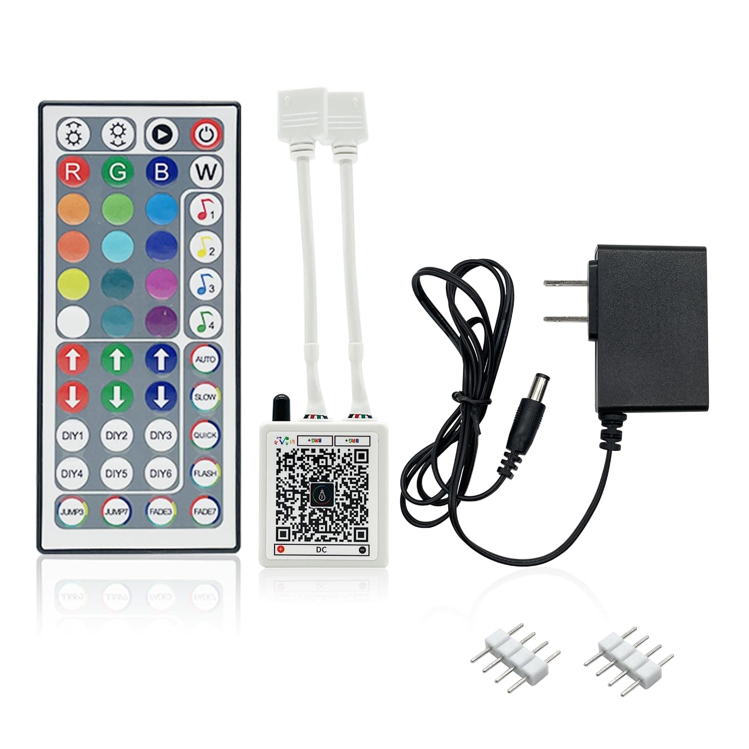KEXU 44 Key RGB LED Strip Lights IR Remote Control, Remote Receiver for RGB LED Light Strip, 24V Power Adapter for LED Lights